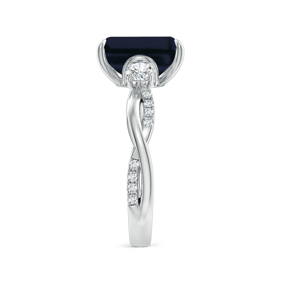 10x8mm A Three Stone Emerald-Cut Blue Sapphire & Round Diamond Engagement Ring in White Gold side 299