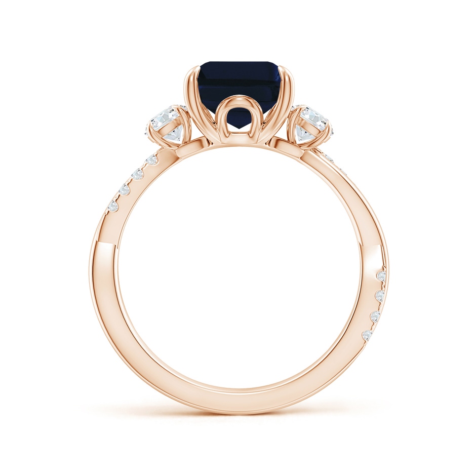10x8mm AA Three Stone Emerald-Cut Blue Sapphire & Round Diamond Engagement Ring in Rose Gold side 199