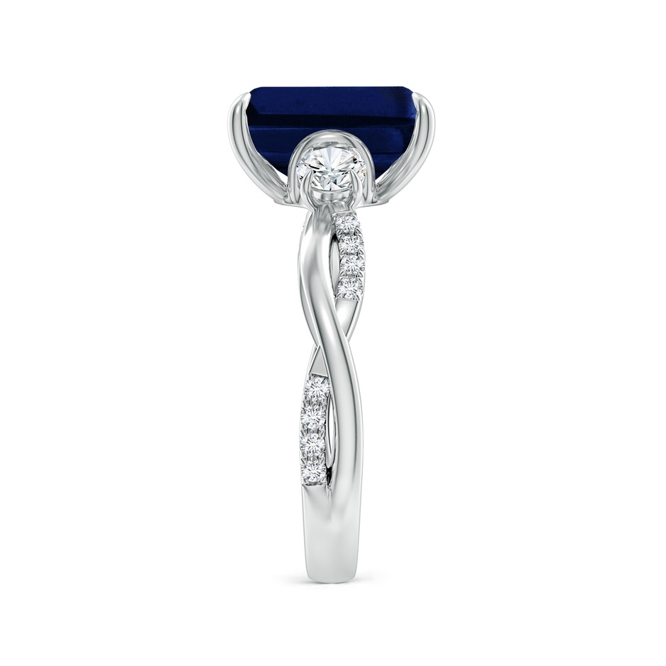 10x8mm AAA Three Stone Emerald-Cut Blue Sapphire & Round Diamond Engagement Ring in P950 Platinum side 299