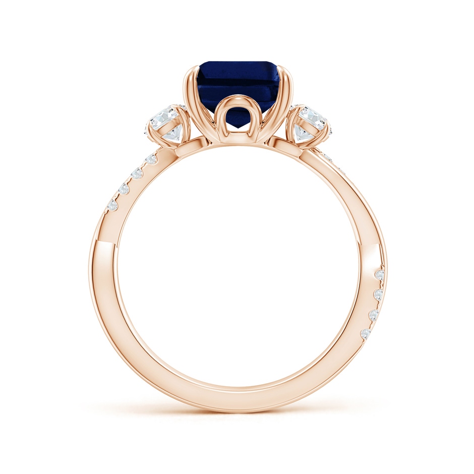 10x8mm AAA Three Stone Emerald-Cut Blue Sapphire & Round Diamond Engagement Ring in Rose Gold side 199