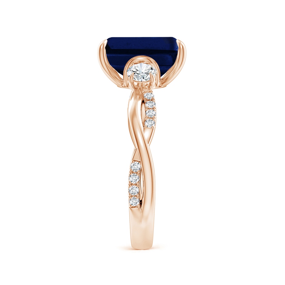 10x8mm AAA Three Stone Emerald-Cut Blue Sapphire & Round Diamond Engagement Ring in Rose Gold side 299