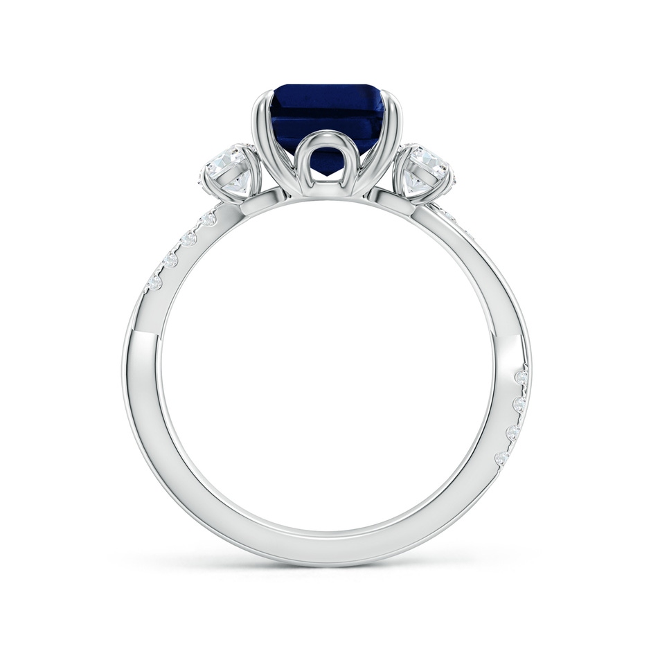 10x8mm AAA Three Stone Emerald-Cut Blue Sapphire & Round Diamond Engagement Ring in White Gold side 199