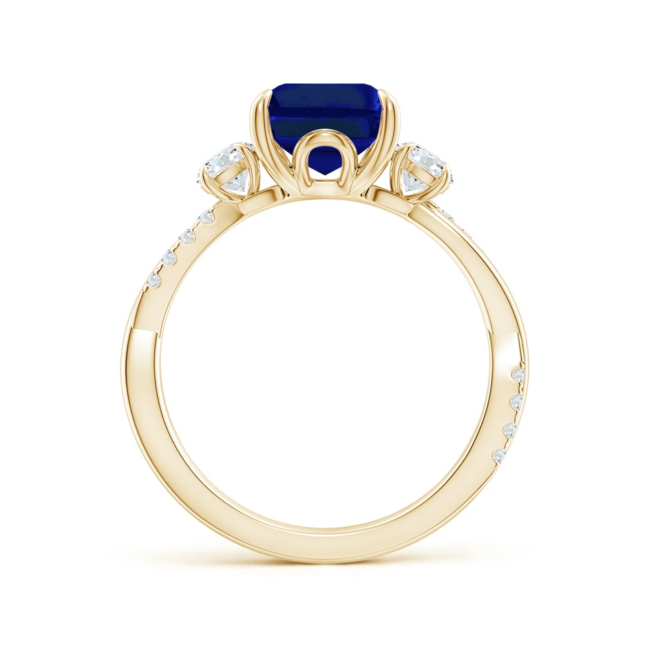 10x8mm Lab-Grown Three Stone Emerald-Cut Blue Sapphire & Round Diamond Engagement Ring in 18K Yellow Gold side 199