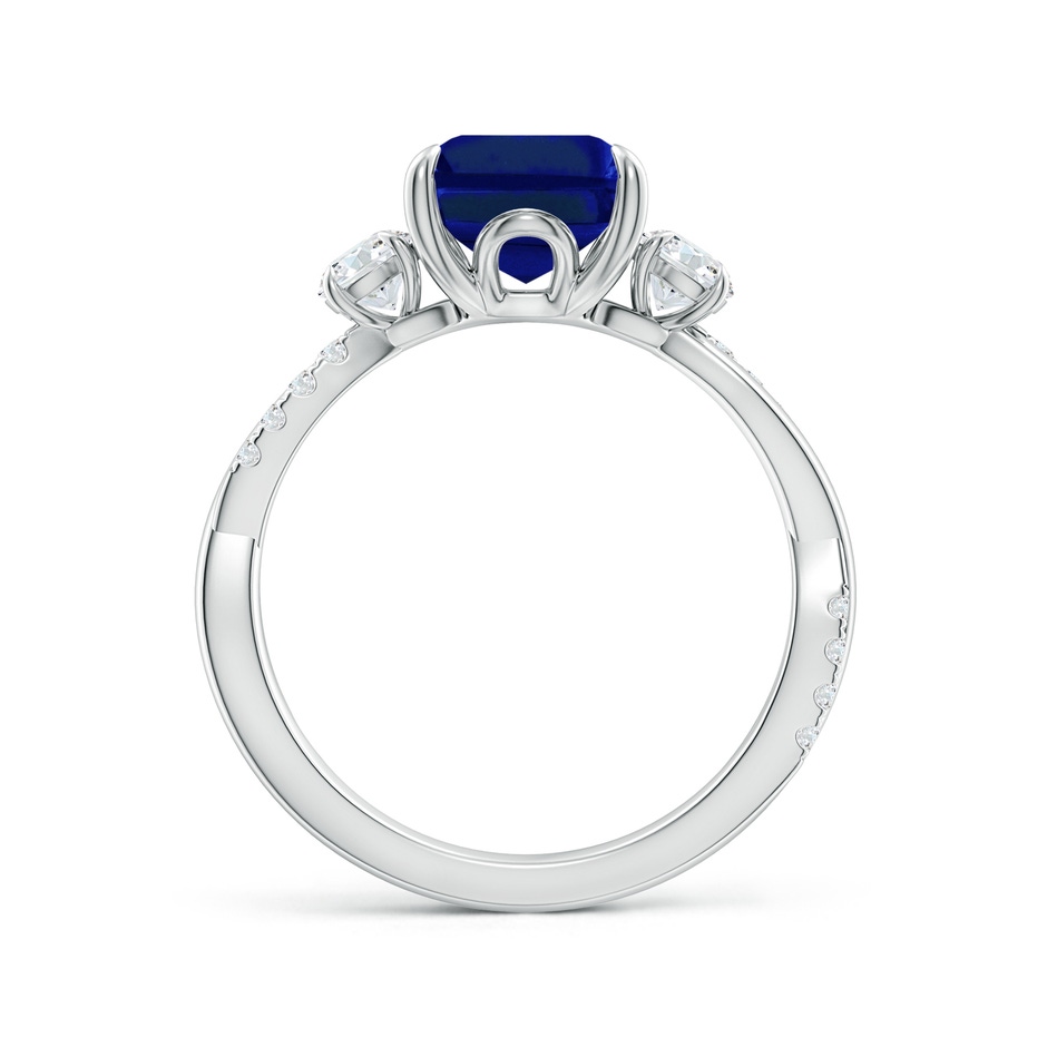 10x8mm AAAA Three Stone Emerald-Cut Blue Sapphire & Round Diamond Engagement Ring in P950 Platinum side 199