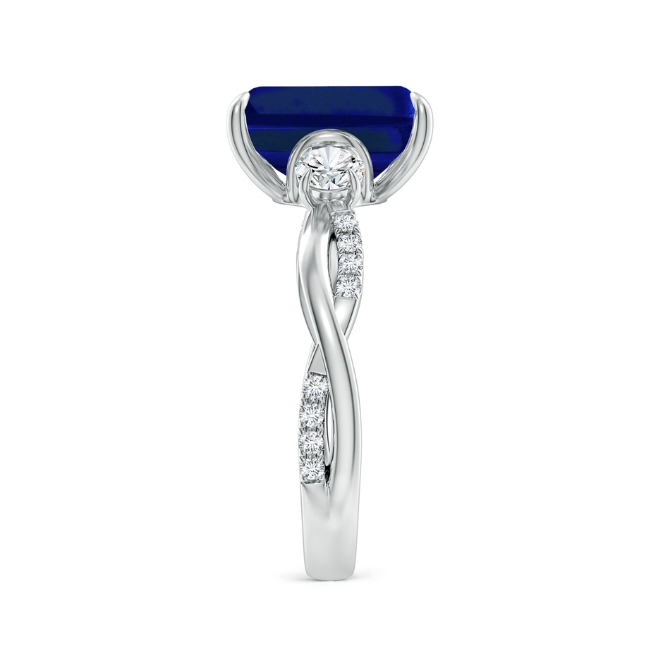 10x8mm AAAA Three Stone Emerald-Cut Blue Sapphire & Round Diamond Engagement Ring in P950 Platinum side 299