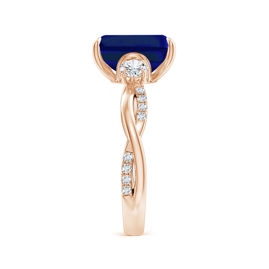 10x8mm AAAA Three Stone Emerald-Cut Blue Sapphire & Round Diamond Engagement Ring in Rose Gold side 299