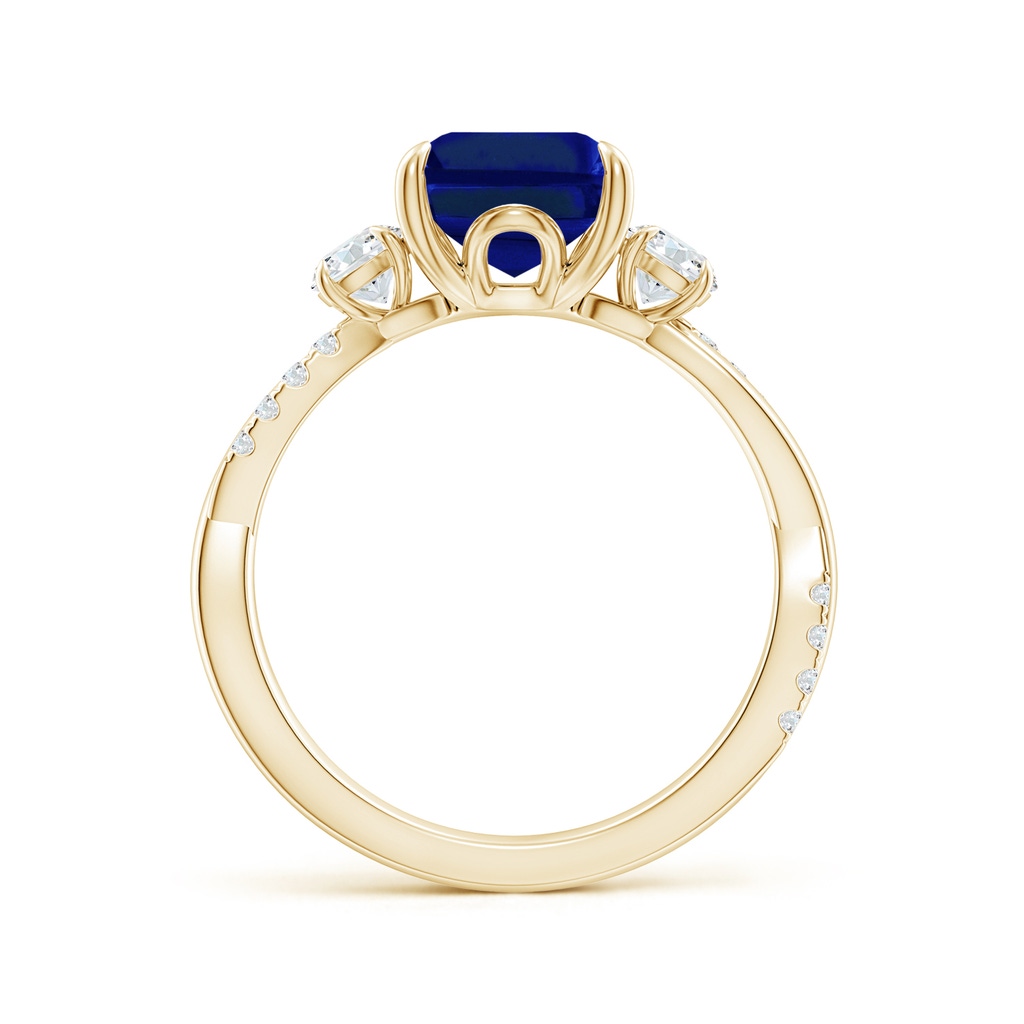 10x8mm Lab-Grown Three Stone Emerald-Cut Blue Sapphire & Round Diamond Engagement Ring in Yellow Gold - side 199