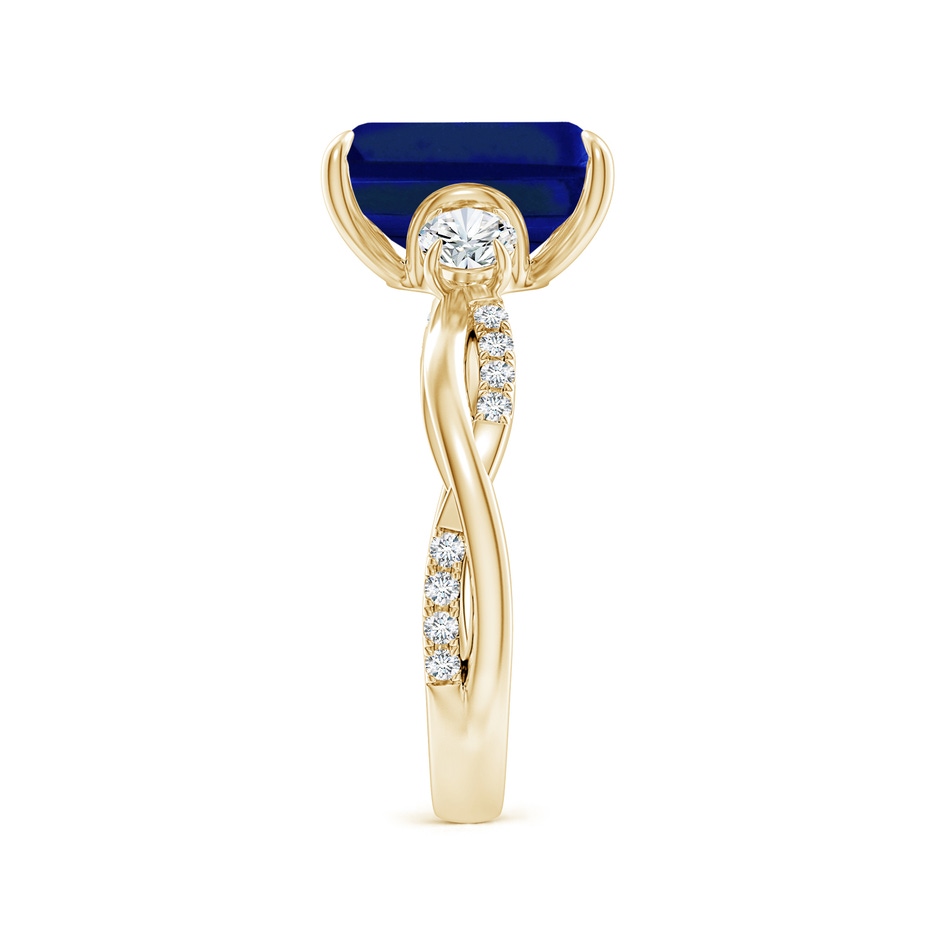 10x8mm AAAA Three Stone Emerald-Cut Blue Sapphire & Round Diamond Engagement Ring in Yellow Gold side 299