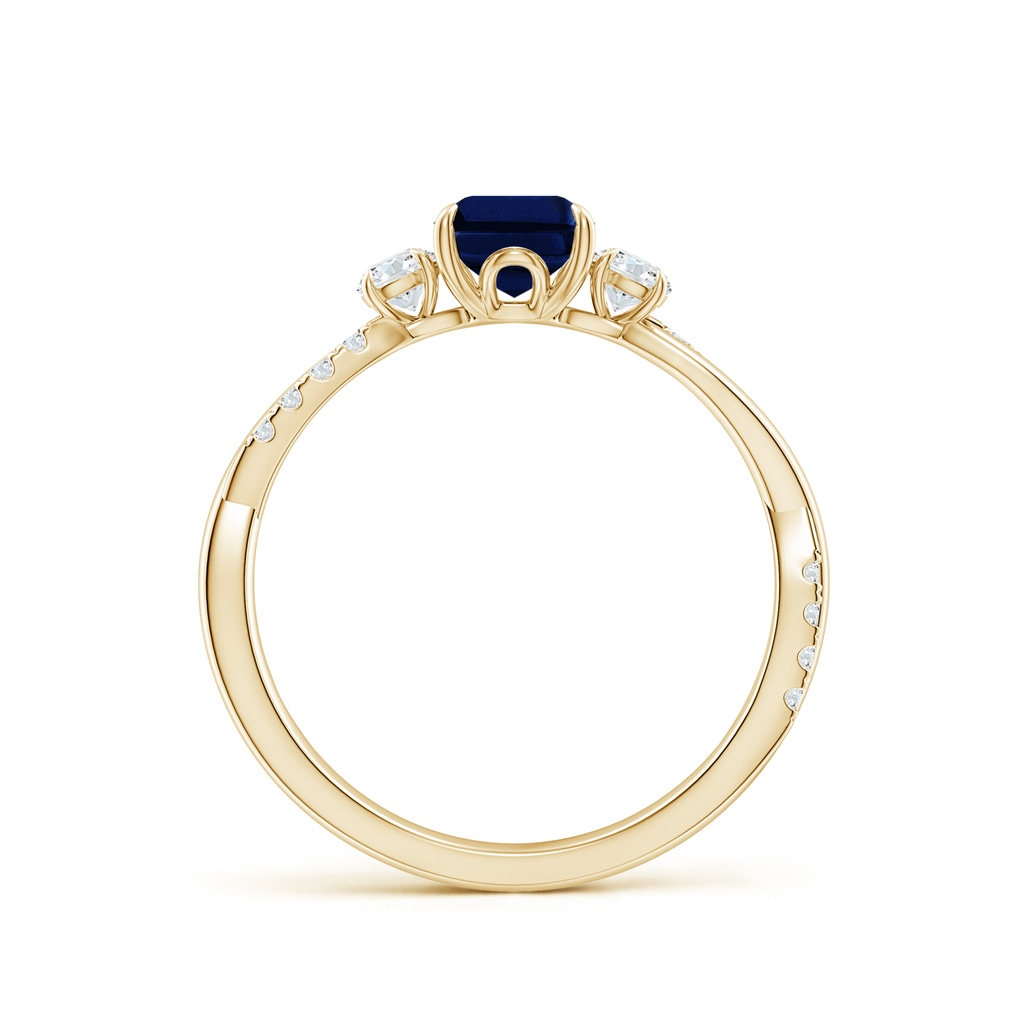 7x5mm AAA Three Stone Emerald-Cut Blue Sapphire & Round Diamond Engagement Ring in Yellow Gold - side 199