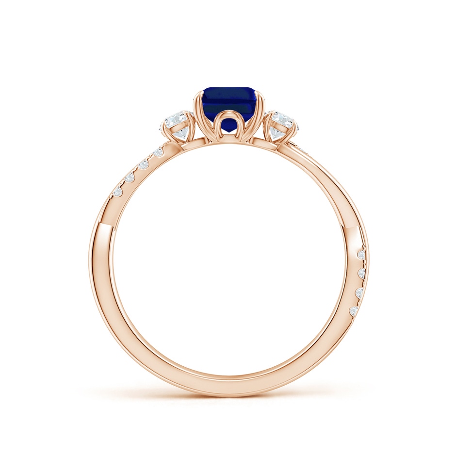 7x5mm Lab-Grown Three Stone Emerald-Cut Blue Sapphire & Round Diamond Engagement Ring in 9K Rose Gold side 199