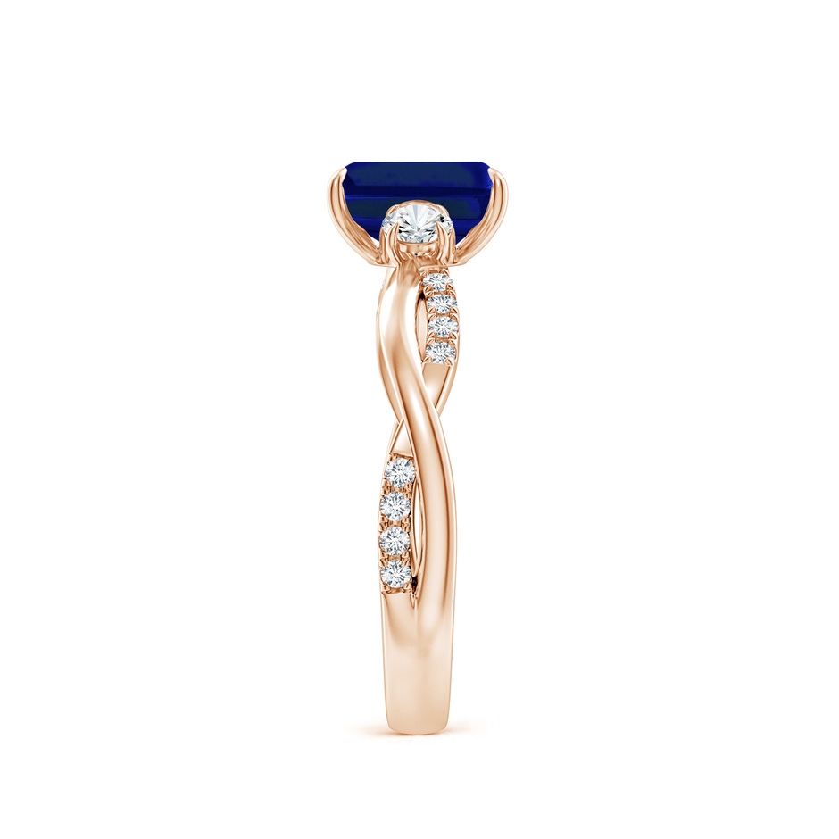 7x5mm Lab-Grown Three Stone Emerald-Cut Blue Sapphire & Round Diamond Engagement Ring in 9K Rose Gold side 299