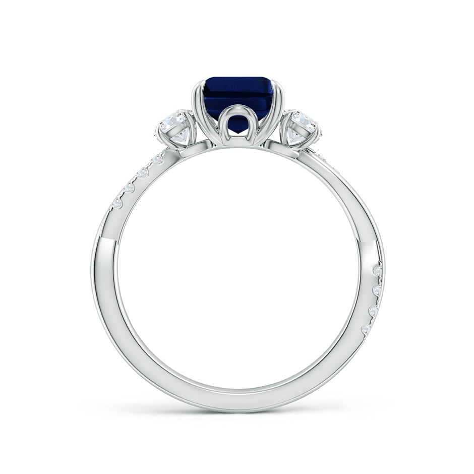 9x7mm AAA Three Stone Emerald-Cut Blue Sapphire & Round Diamond Engagement Ring in White Gold side 199