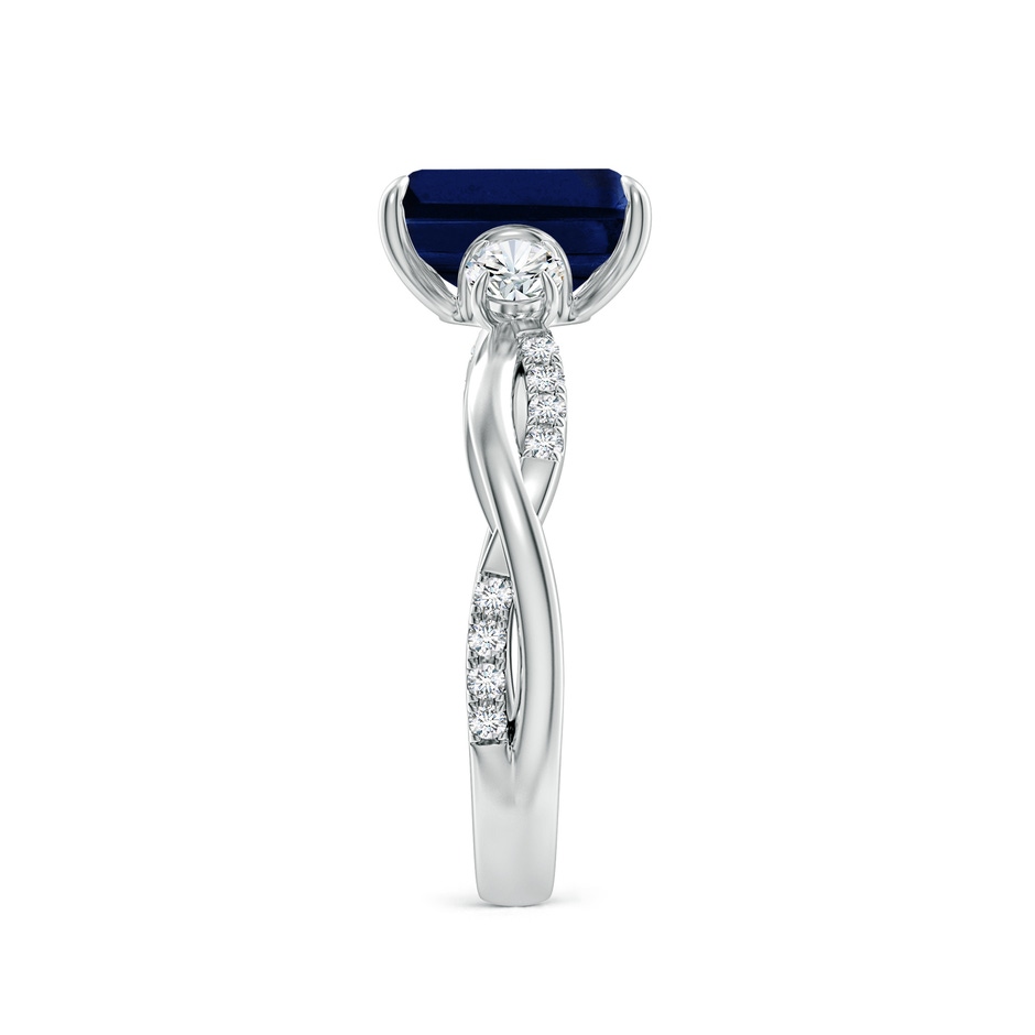 9x7mm AAA Three Stone Emerald-Cut Blue Sapphire & Round Diamond Engagement Ring in White Gold side 299