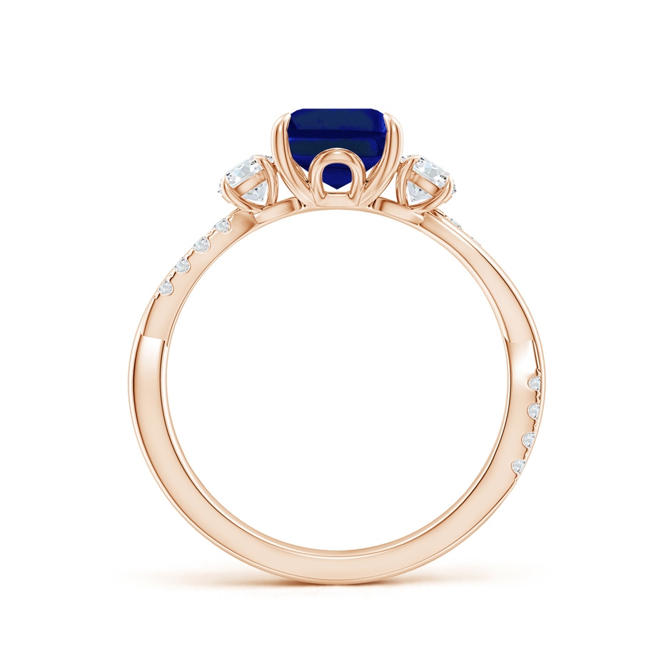9x7mm AAAA Three Stone Emerald-Cut Blue Sapphire & Round Diamond Engagement Ring in 18K Rose Gold side 199