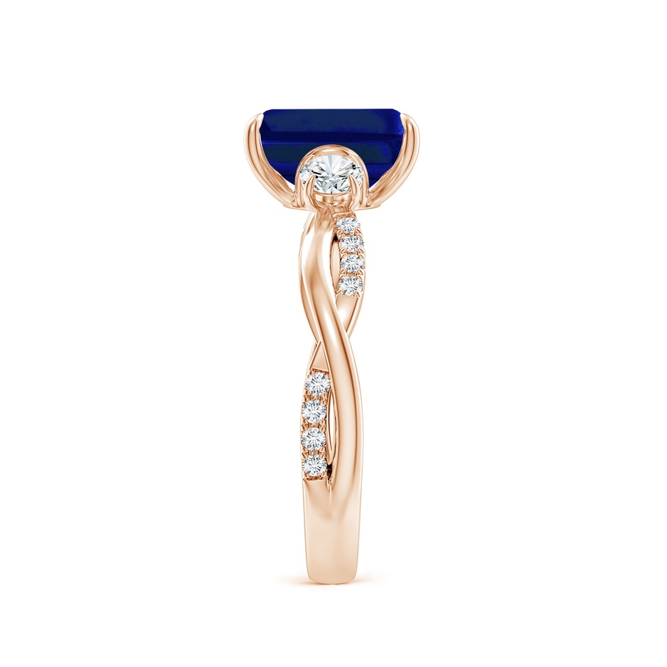 9x7mm AAAA Three Stone Emerald-Cut Blue Sapphire & Round Diamond Engagement Ring in 18K Rose Gold side 299