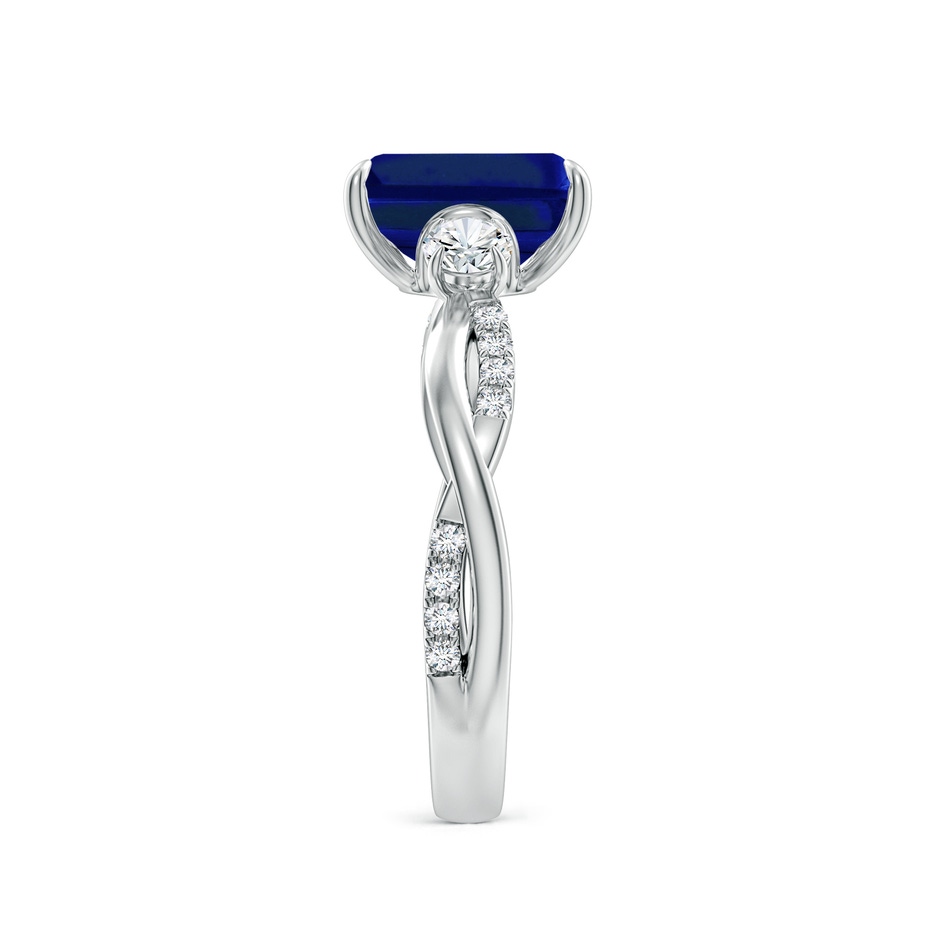 9x7mm AAAA Three Stone Emerald-Cut Blue Sapphire & Round Diamond Engagement Ring in P950 Platinum side 299