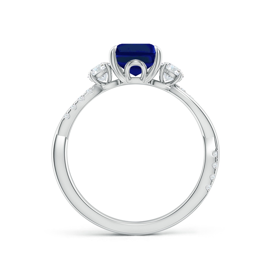 9x7mm Lab-Grown Three Stone Emerald-Cut Blue Sapphire & Round Diamond Engagement Ring in White Gold side 199