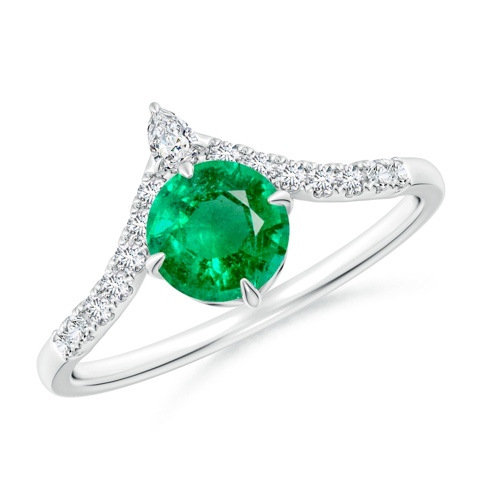 6mm AAA Round Emerald and Diamond Chevron Engagement Ring in White Gold 