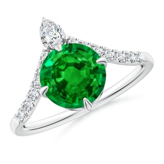 8mm AAAA Round Emerald and Diamond Chevron Engagement Ring in P950 Platinum