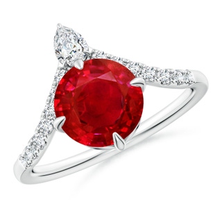 8mm AAA Round Ruby and Diamond Chevron Engagement Ring in P950 Platinum