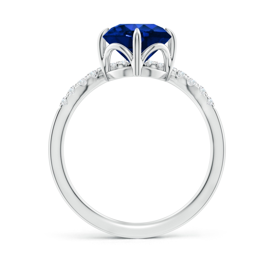 8mm Lab-Grown Round Blue Sapphire and Diamond Chevron Engagement Ring in 18K White Gold side 199