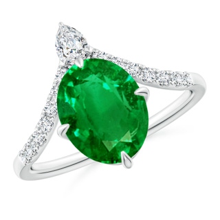 10x8mm AAAA Oval Emerald and Diamond Chevron Engagement Ring in P950 Platinum