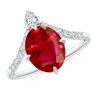 10x8mm AAA Oval Ruby and Diamond Chevron Engagement Ring in P950 Platinum