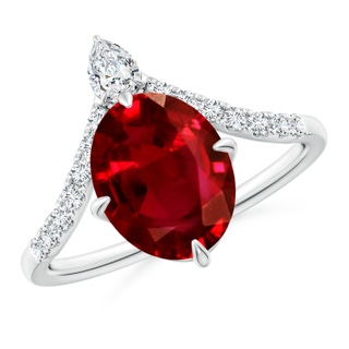 10x8mm AAAA Oval Ruby and Diamond Chevron Engagement Ring in P950 Platinum