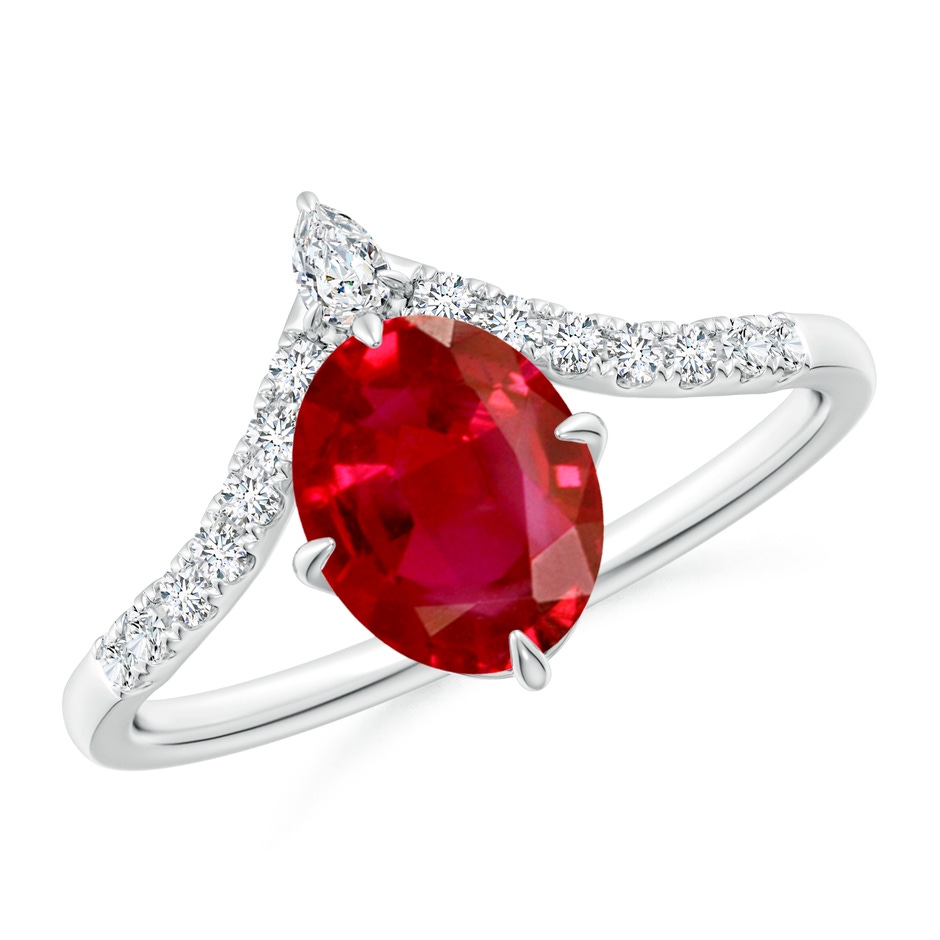 8x6mm AAA Oval Ruby and Diamond Chevron Engagement Ring in White Gold 