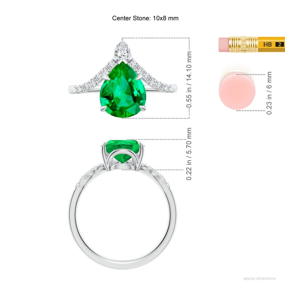 10x8mm AAA Pear Emerald and Diamond Chevron Engagement Ring in P950 Platinum ruler