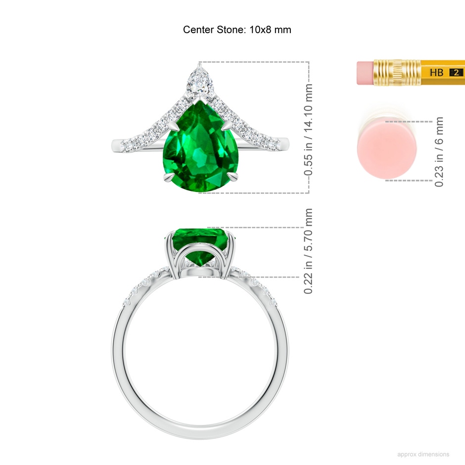 10x8mm AAAA Pear Emerald and Diamond Chevron Engagement Ring in P950 Platinum ruler