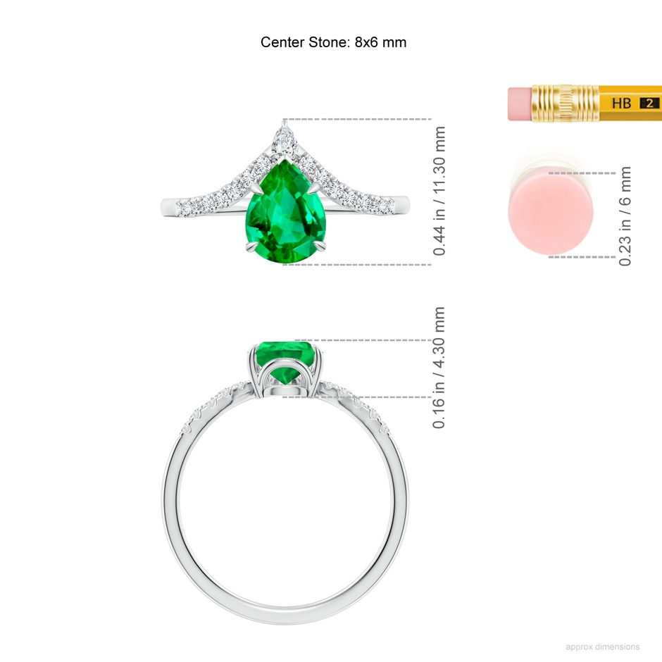 8x6mm AAA Pear Emerald and Diamond Chevron Engagement Ring in P950 Platinum ruler