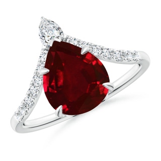 10x8mm AAAA Pear Ruby and Diamond Chevron Engagement Ring in P950 Platinum