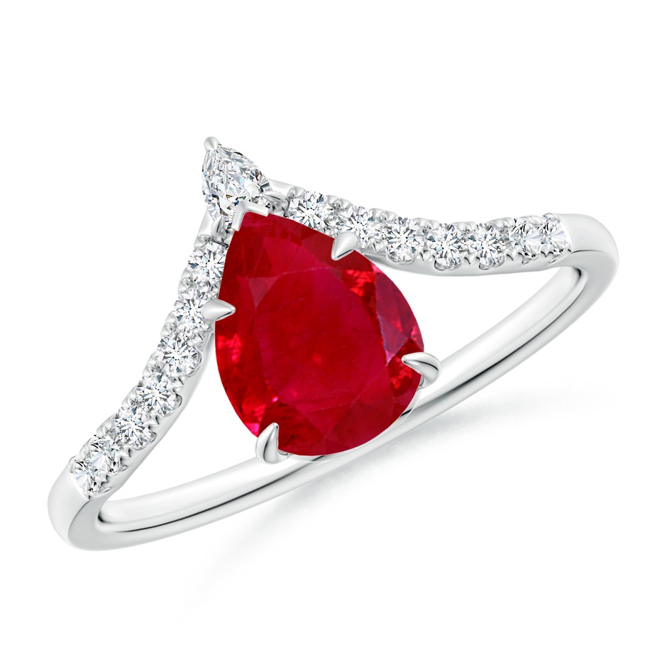 8x6mm AAA Pear Ruby and Diamond Chevron Engagement Ring in White Gold 