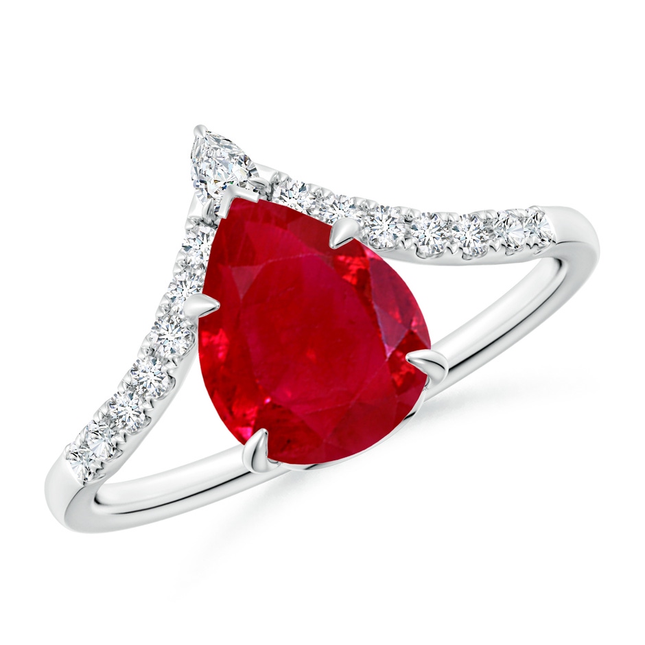 9x7mm AAA Pear Ruby and Diamond Chevron Engagement Ring in White Gold 