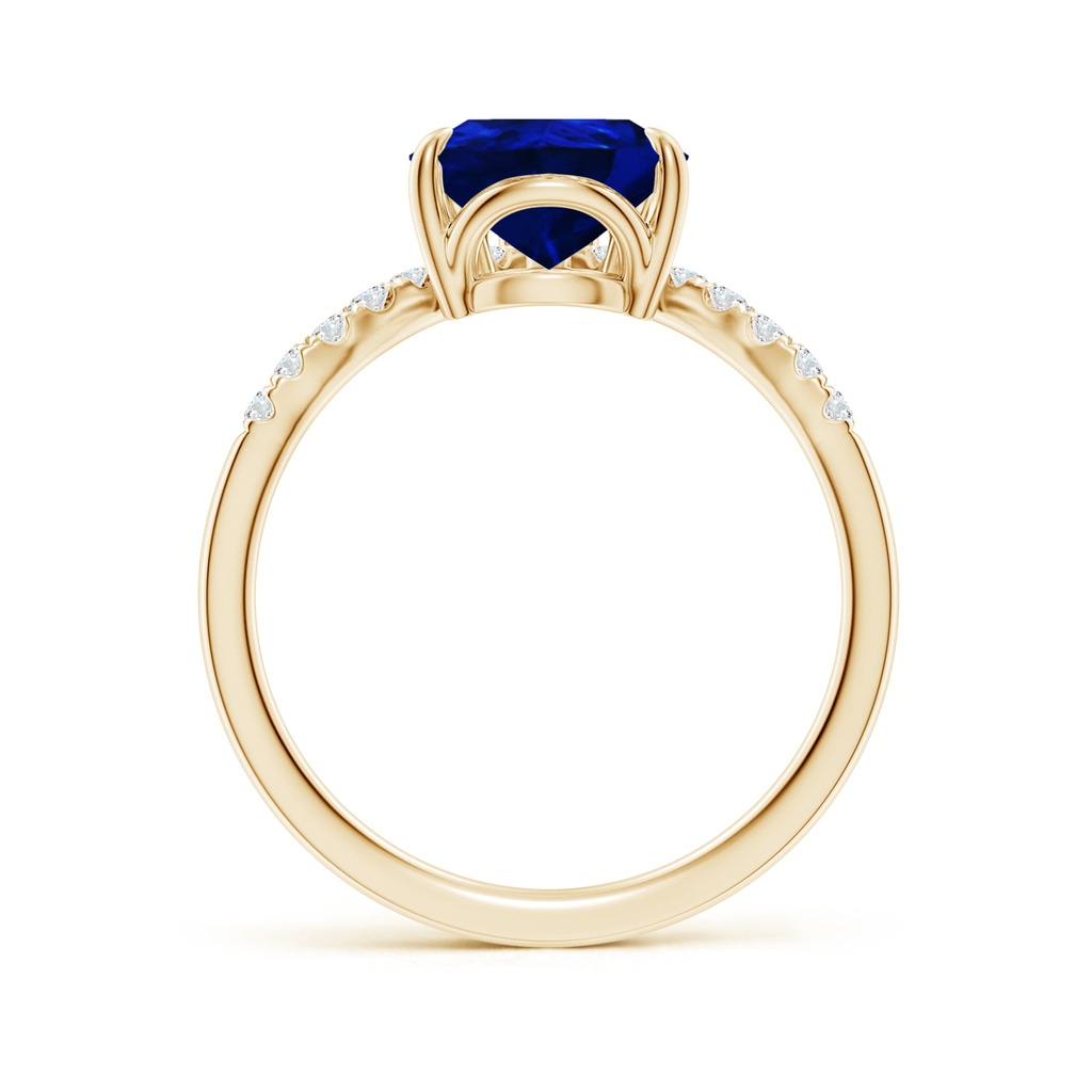 10x8mm Lab-Grown Pear Blue Sapphire and Diamond Chevron Engagement Ring in Yellow Gold - side 199