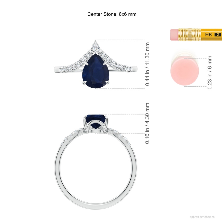 8x6mm A Pear Blue Sapphire and Diamond Chevron Engagement Ring in P950 Platinum ruler