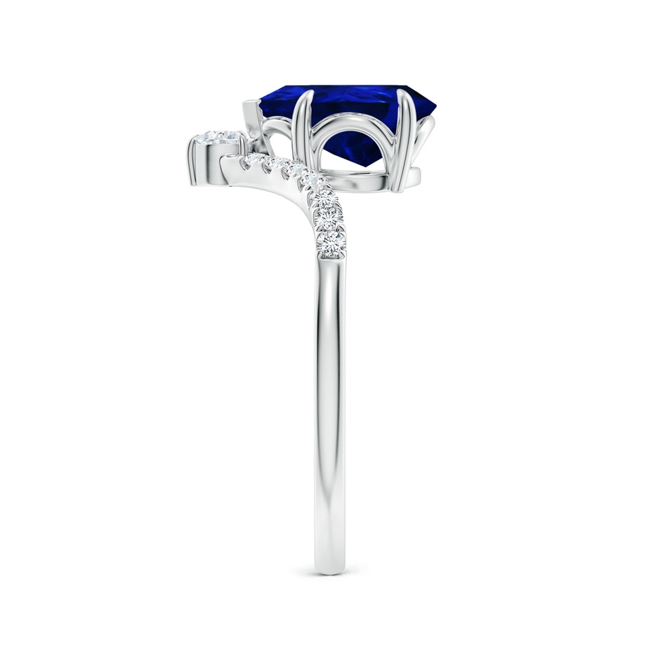 9x7mm AAAA Pear Blue Sapphire and Diamond Chevron Engagement Ring in P950 Platinum side 299