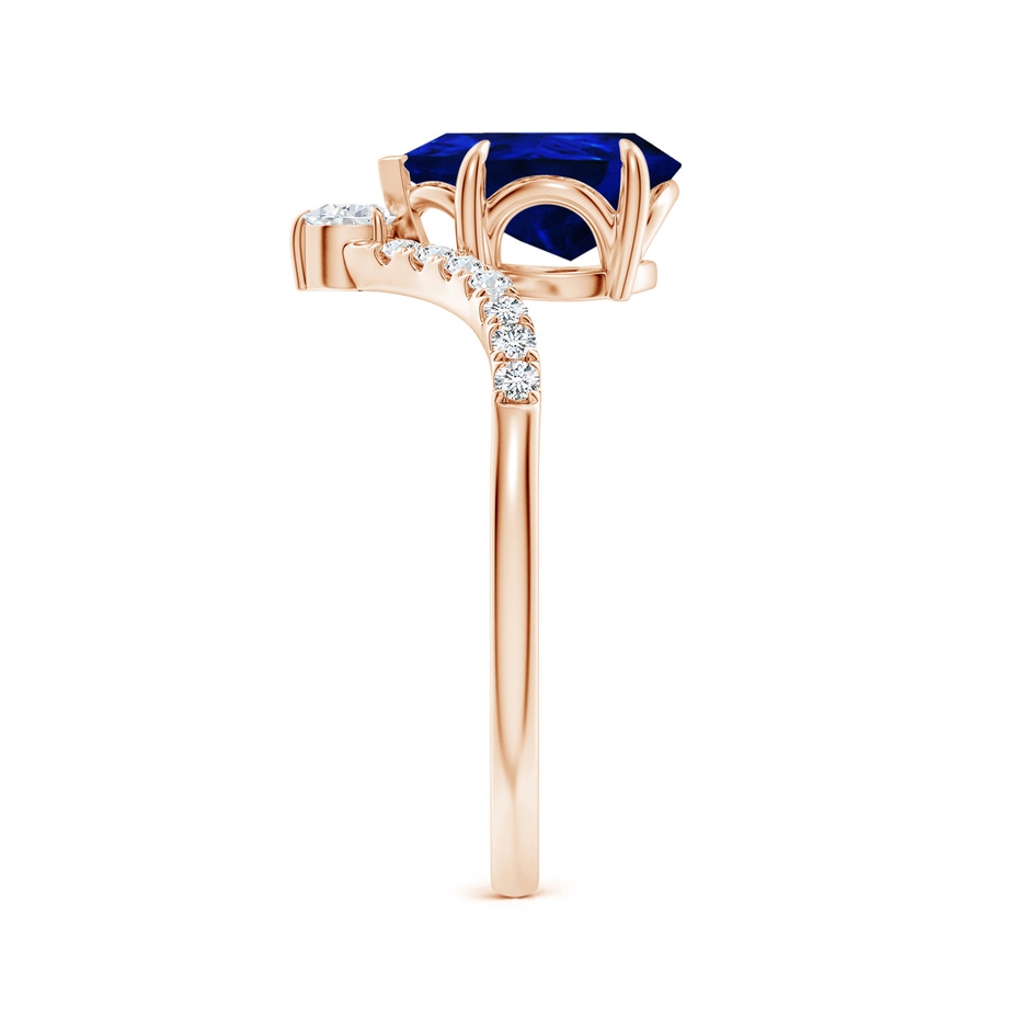 9x7mm AAAA Pear Blue Sapphire and Diamond Chevron Engagement Ring in Rose Gold side 299