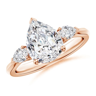 10x8mm HSI2 Pear shape Diamond Three Stone Engagement Ring in 18K Rose Gold