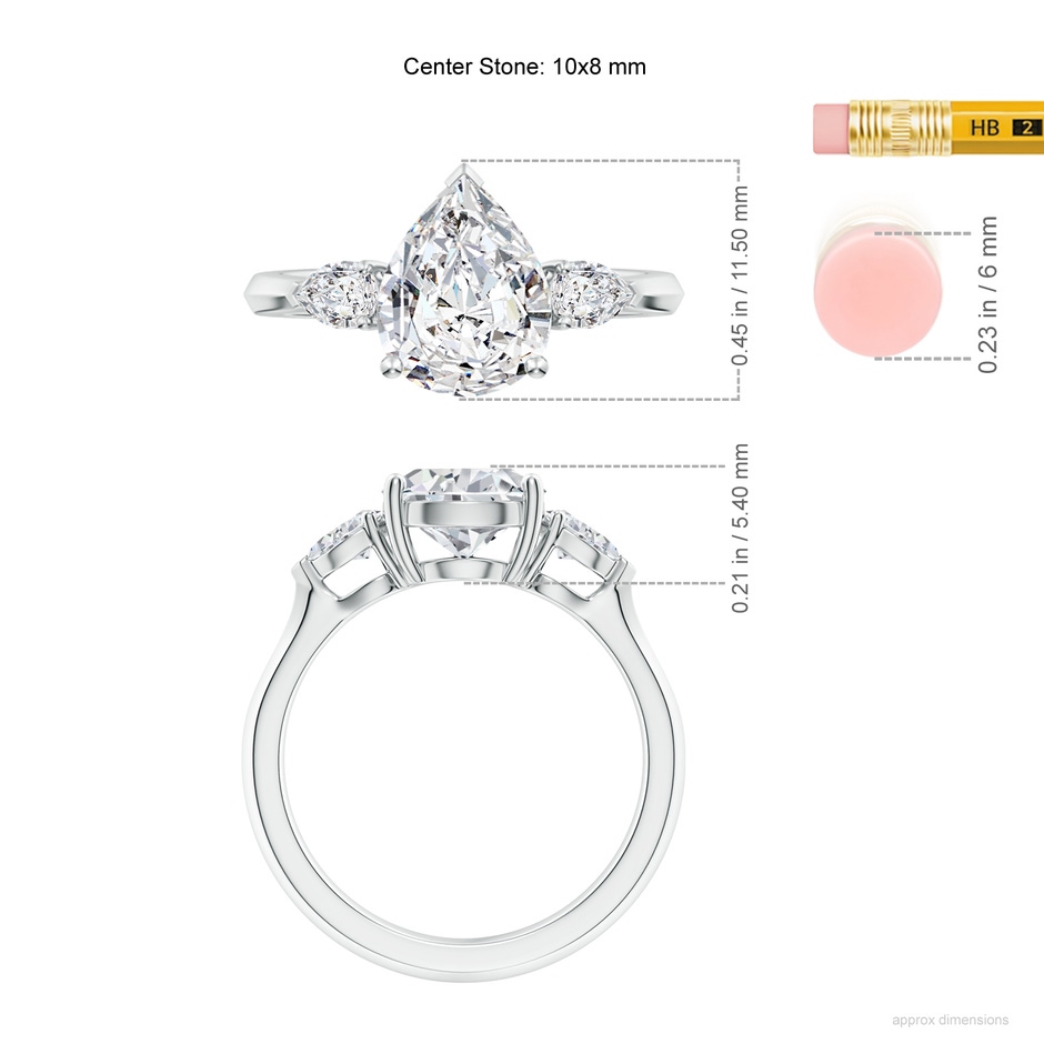 10x8mm HSI2 Pear shape Diamond Three Stone Engagement Ring in P950 Platinum ruler