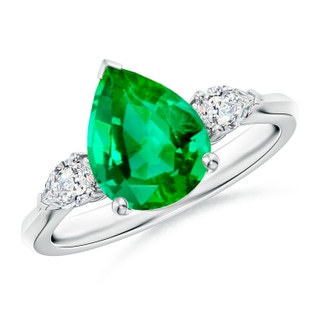 10x8mm AAA Pear shape Emerald Three Stone Engagement Ring in P950 Platinum