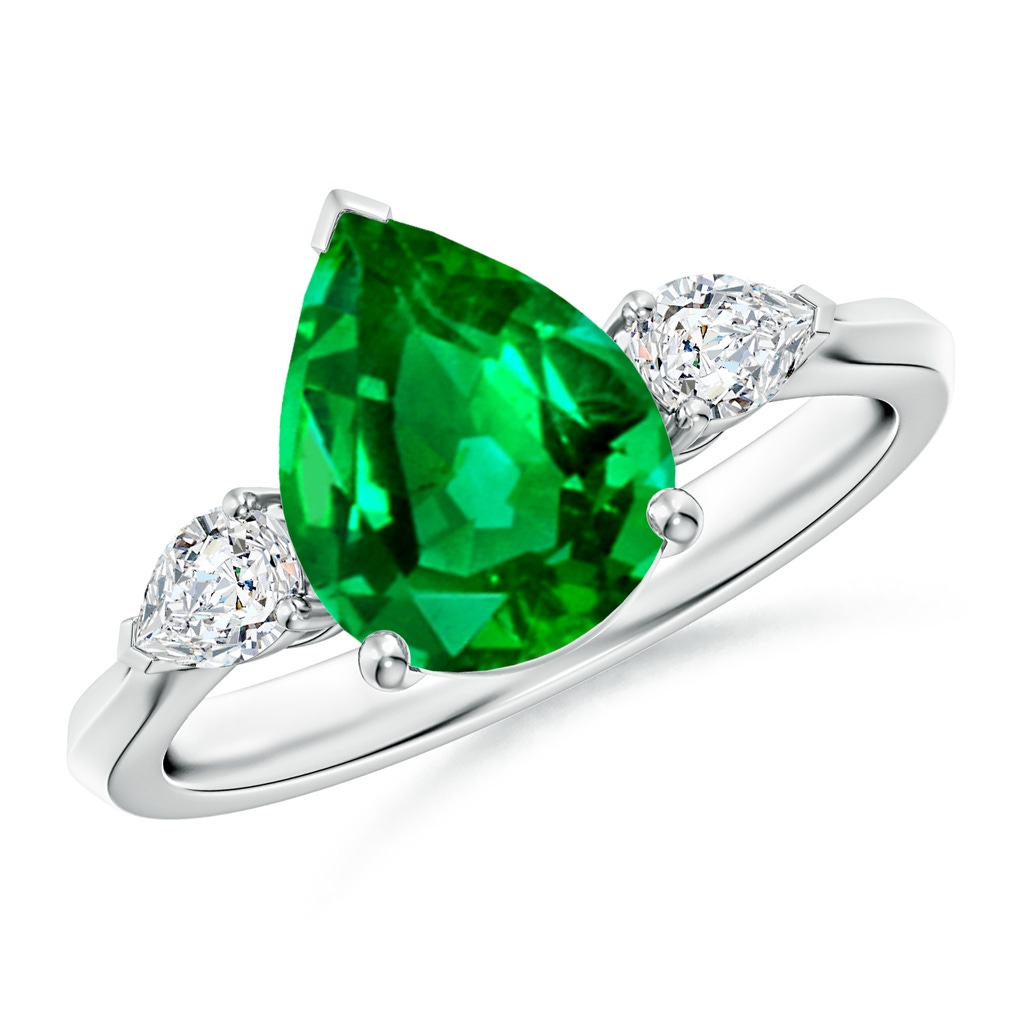 10x8mm AAAA Pear shape Emerald Three Stone Engagement Ring in P950 Platinum