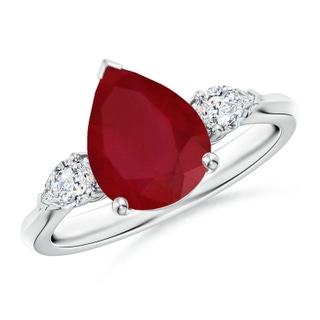 10x8mm AA Pear shape Ruby Three Stone Engagement Ring in P950 Platinum