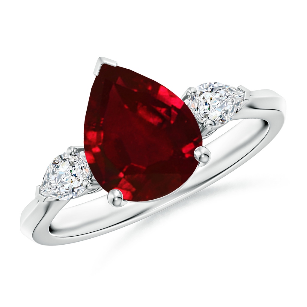 10x8mm AAAA Pear shape Ruby Three Stone Engagement Ring in P950 Platinum
