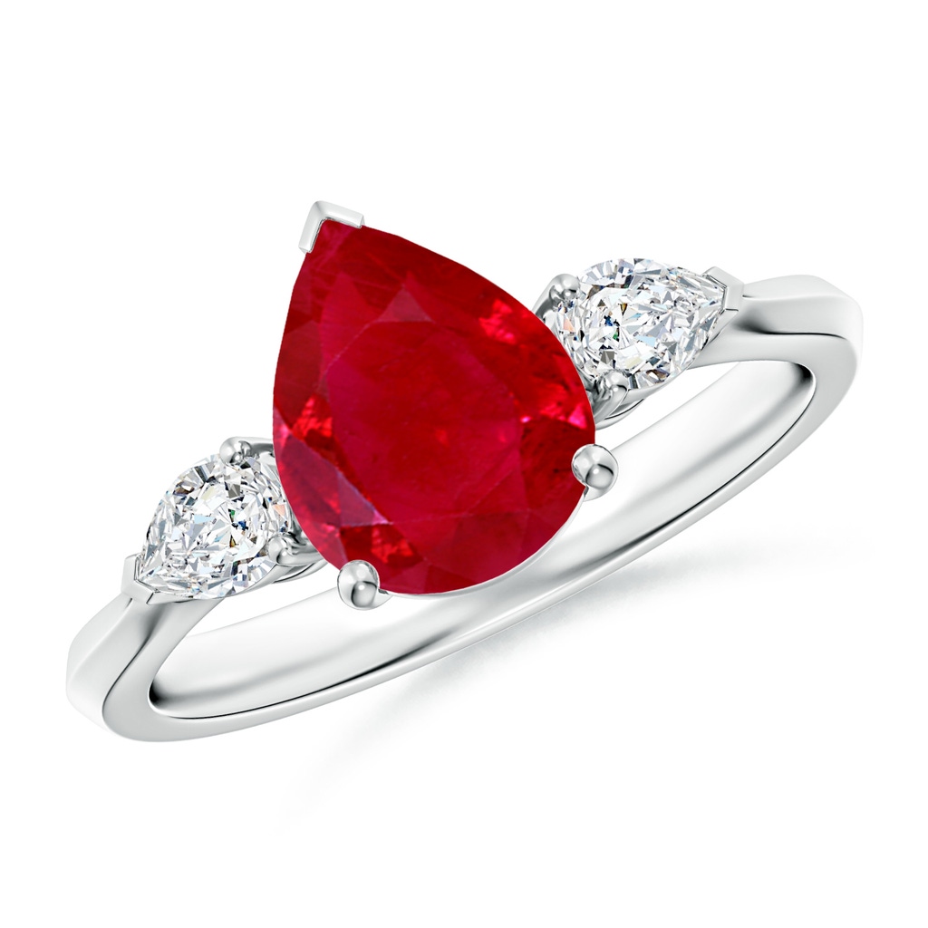 9x7mm AAA Pear shape Ruby Three Stone Engagement Ring in White Gold