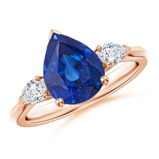 10x8mm AAA Pear shape Blue Sapphire Three Stone Engagement Ring in Rose Gold