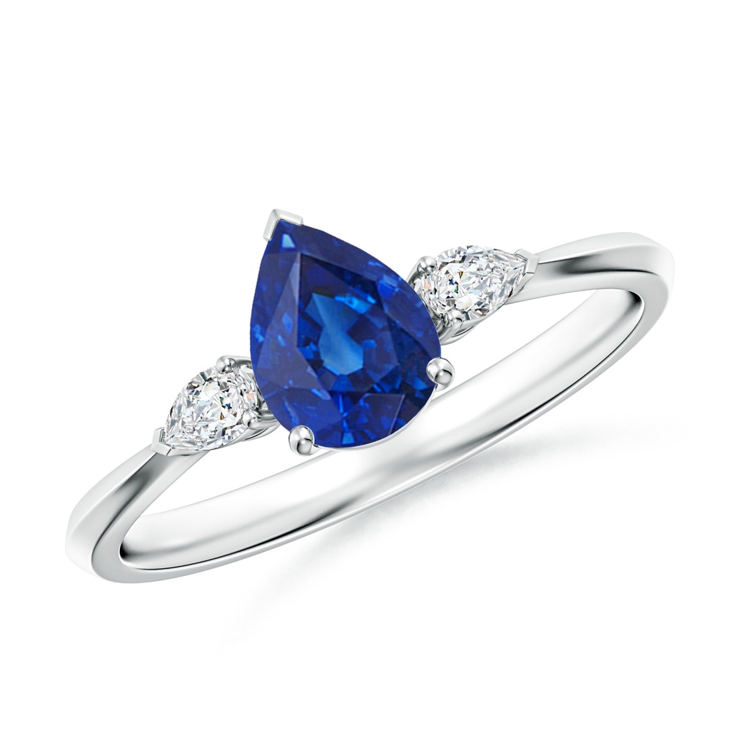 7x5mm AAA Pear shape Blue Sapphire Three Stone Engagement Ring in White Gold