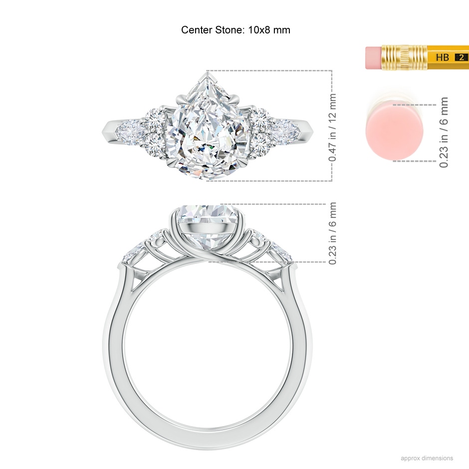 10x8mm GVS2 Pear Shape Diamond Side Stone Engagement Ring with Diamonds in P950 Platinum ruler