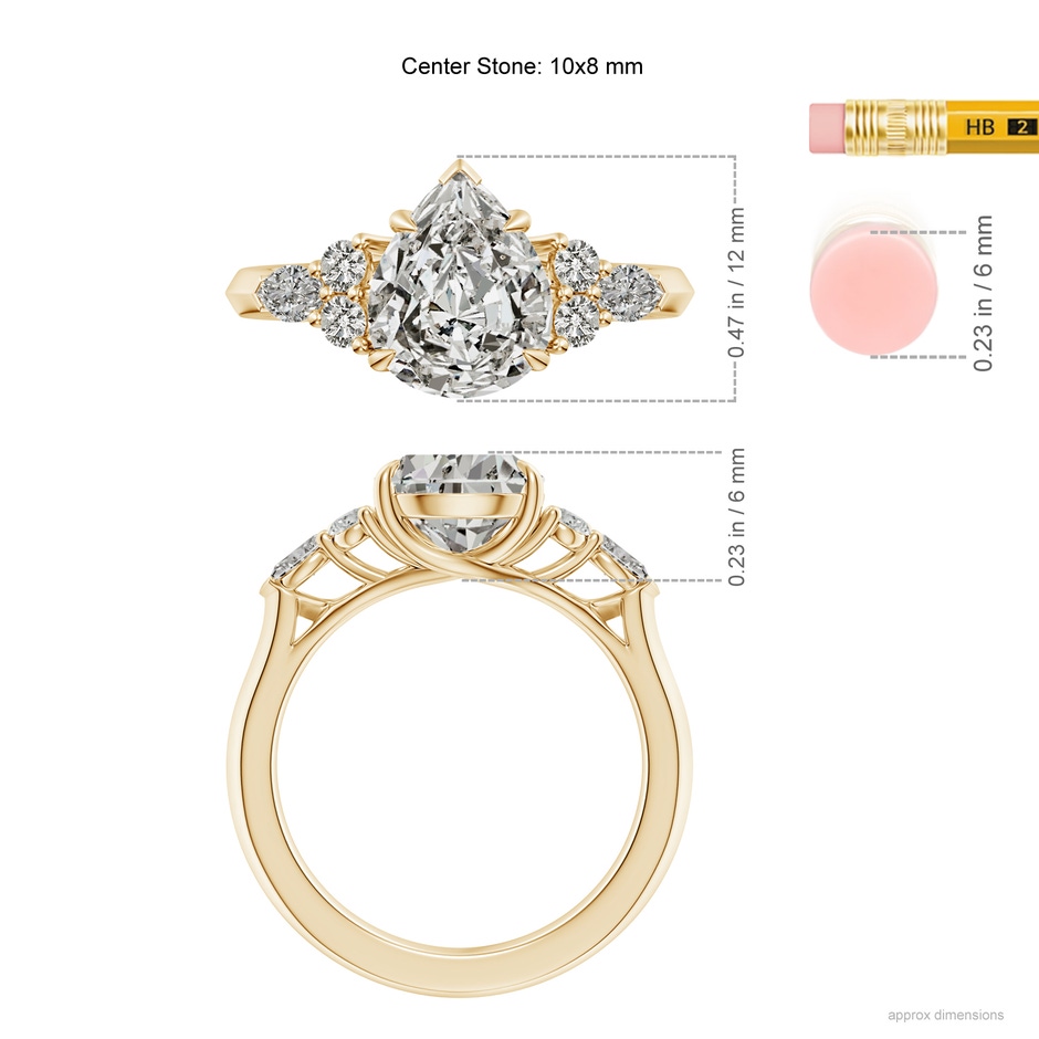 10x8mm KI3 Pear Shape Diamond Side Stone Engagement Ring with Diamonds in Yellow Gold ruler